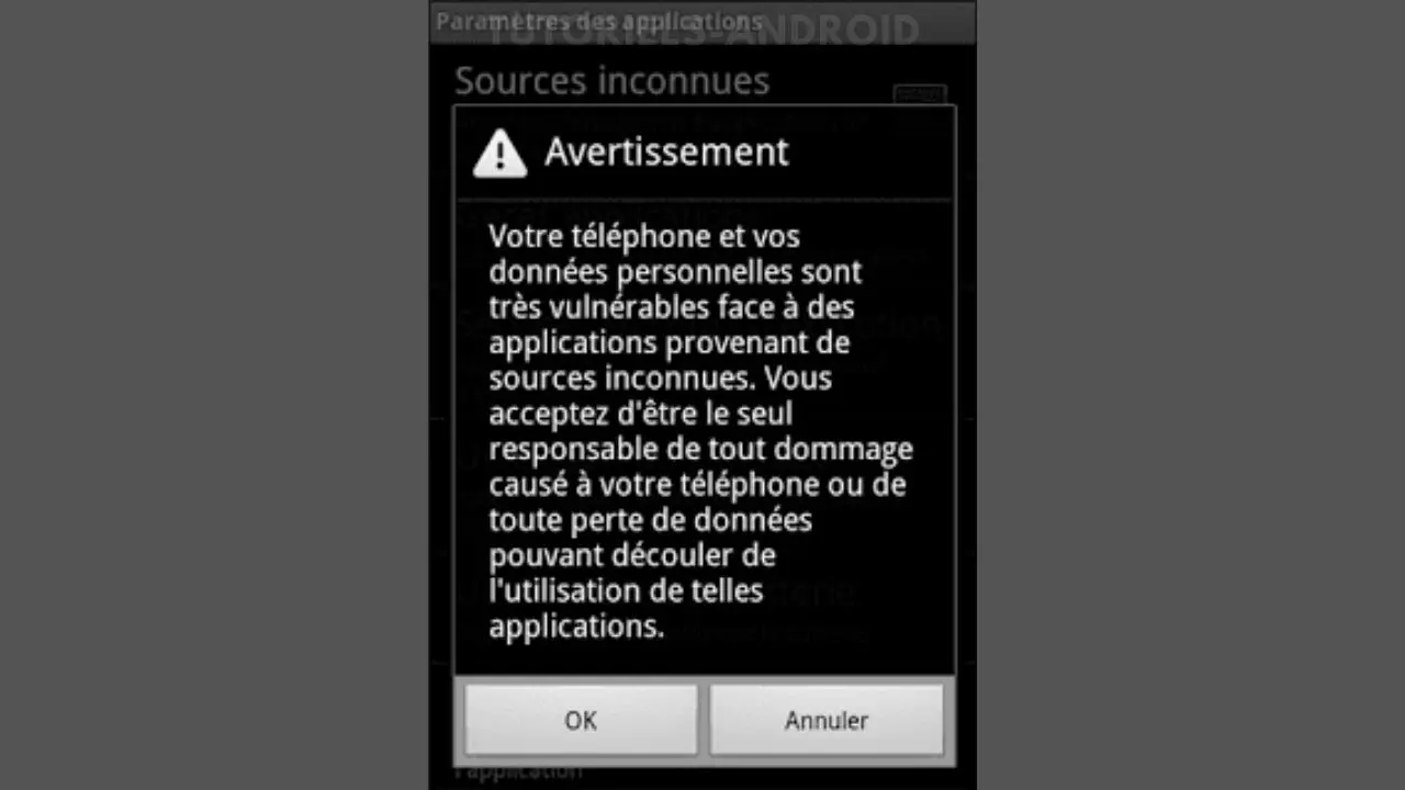 Comment autoriser les sources inconnues sur Android ? 3 Accepter l'avertissement Sources inconnues Android Éclair/Froyo