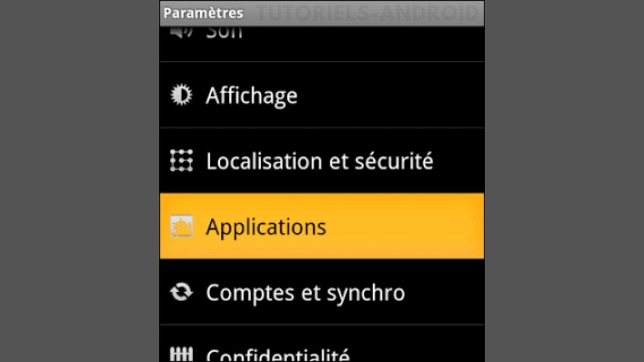 Menu paramètres Android ECLAIR-FROYO