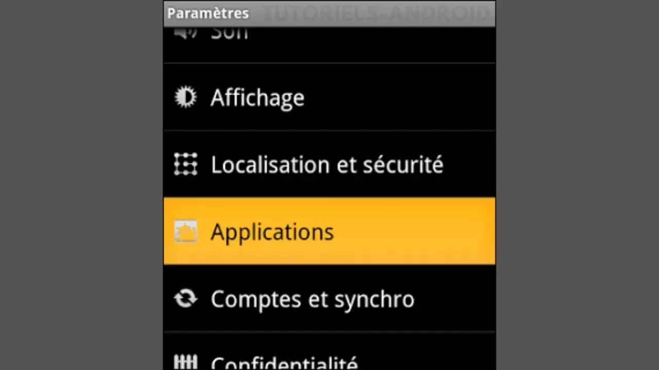 Comment autoriser les sources inconnues sur Android ? 1 Menu paramètres Android ECLAIR-FROYO