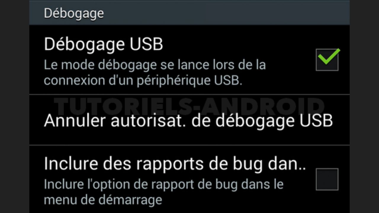 Case Débogage USB cochée