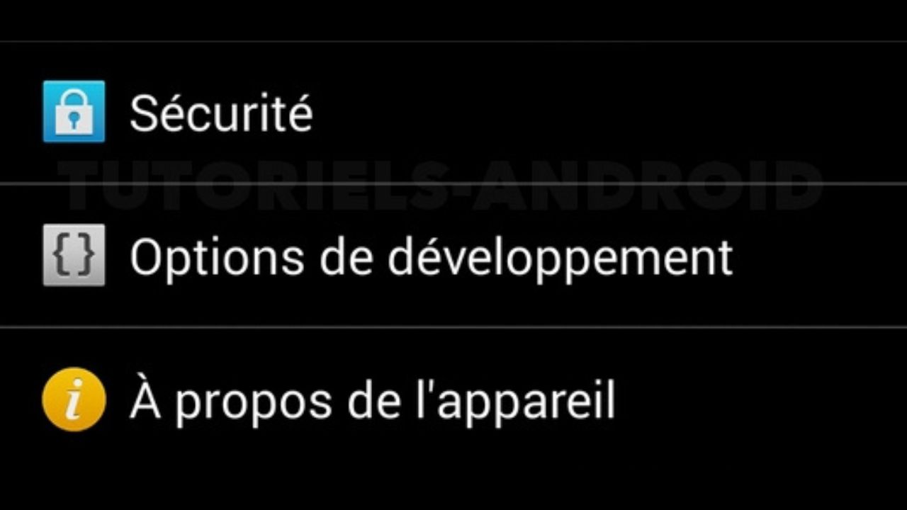 Menu Options de développement Android