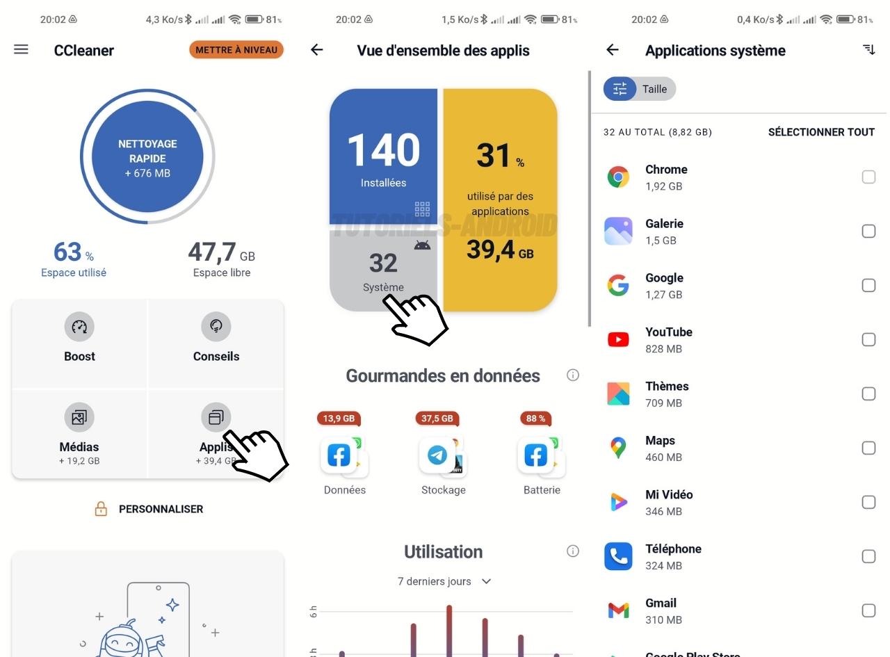 Comment désactiver les applications système sur Android ? 4 Afficher les applis système dans Ccleaner Android