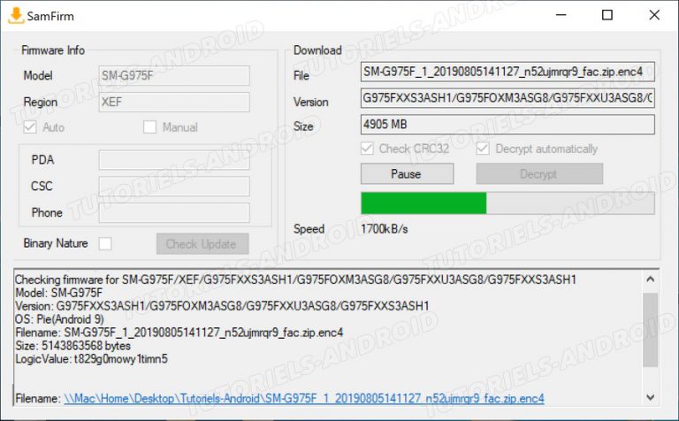 Télécharger une ROM pour Samsung avec SamFirm