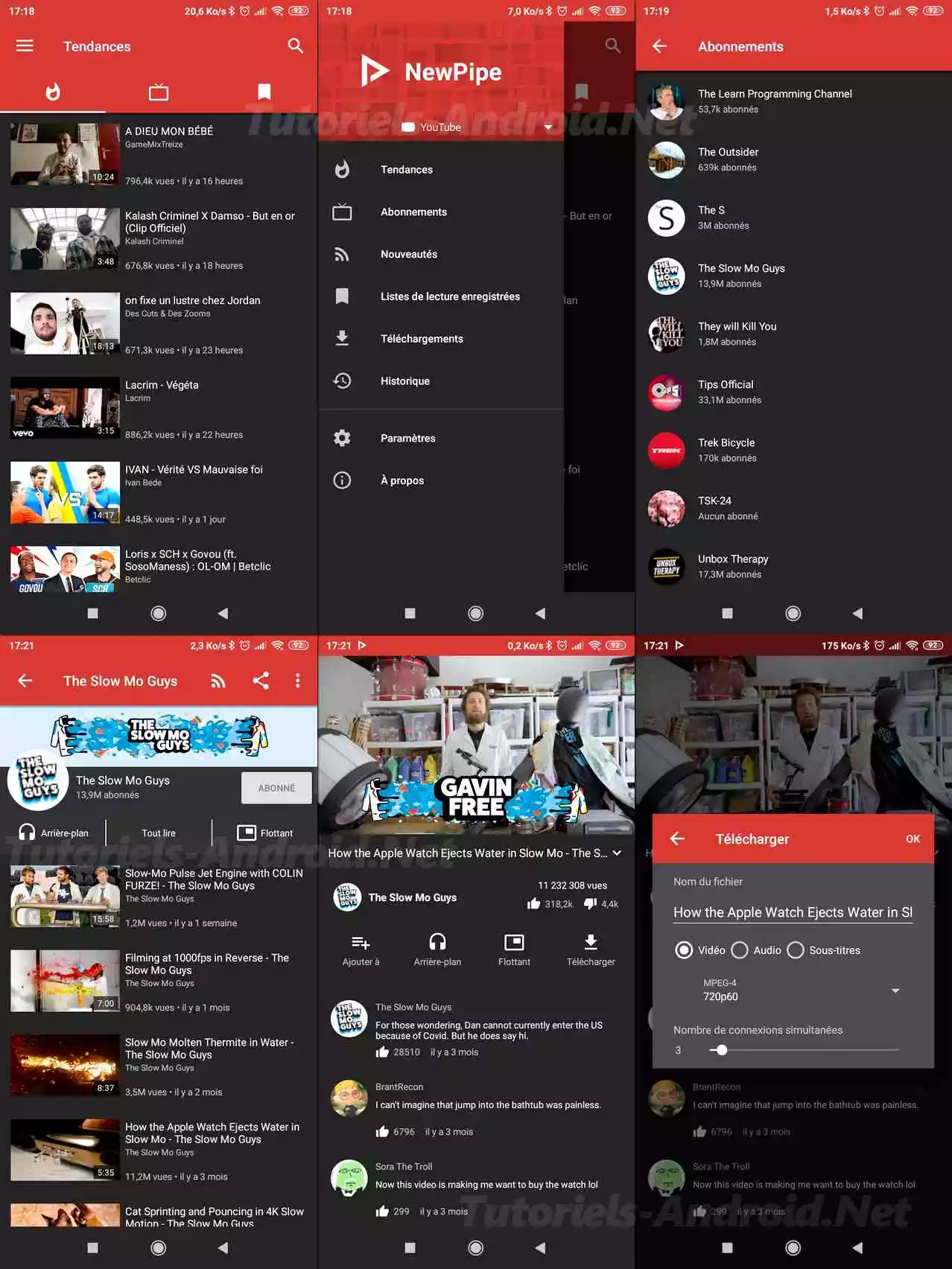 Captures d'écran application NewPipe