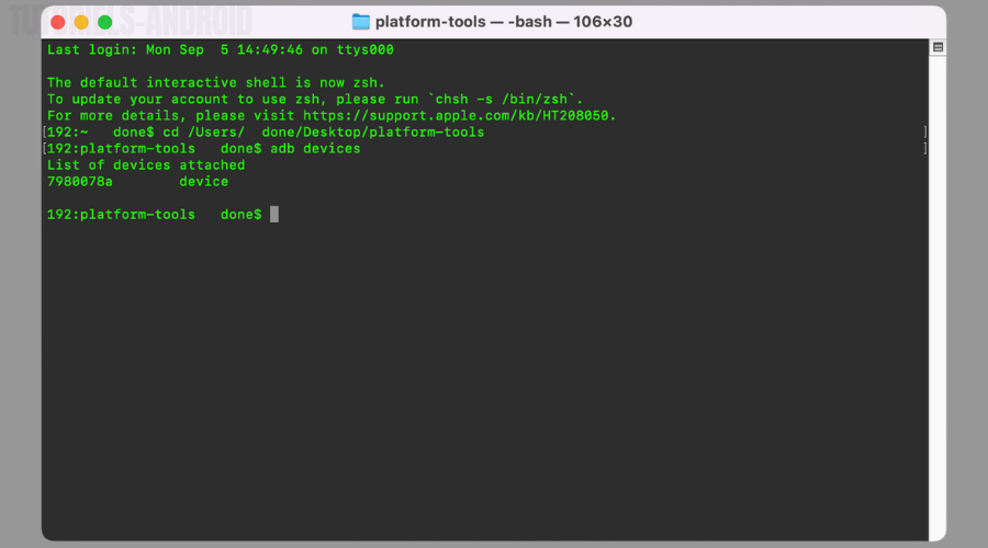 Comment configurer ADB sur MacOS et Linux en 3 étapes ? 2 Image représentant : executer adb sur macos 1