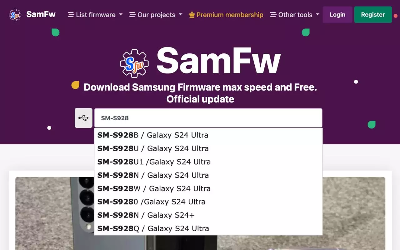 SamFW : le site gratuit pour télécharger les Firmwares Samsung 2 Rechercher des ROMs officielles sur SamFW avec le numéro de modèle Samsung