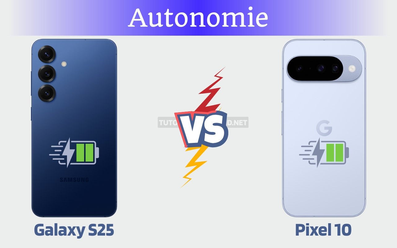 Image montrant la différence d'autonomie entre le Galaxy S25 et le Pixel 10