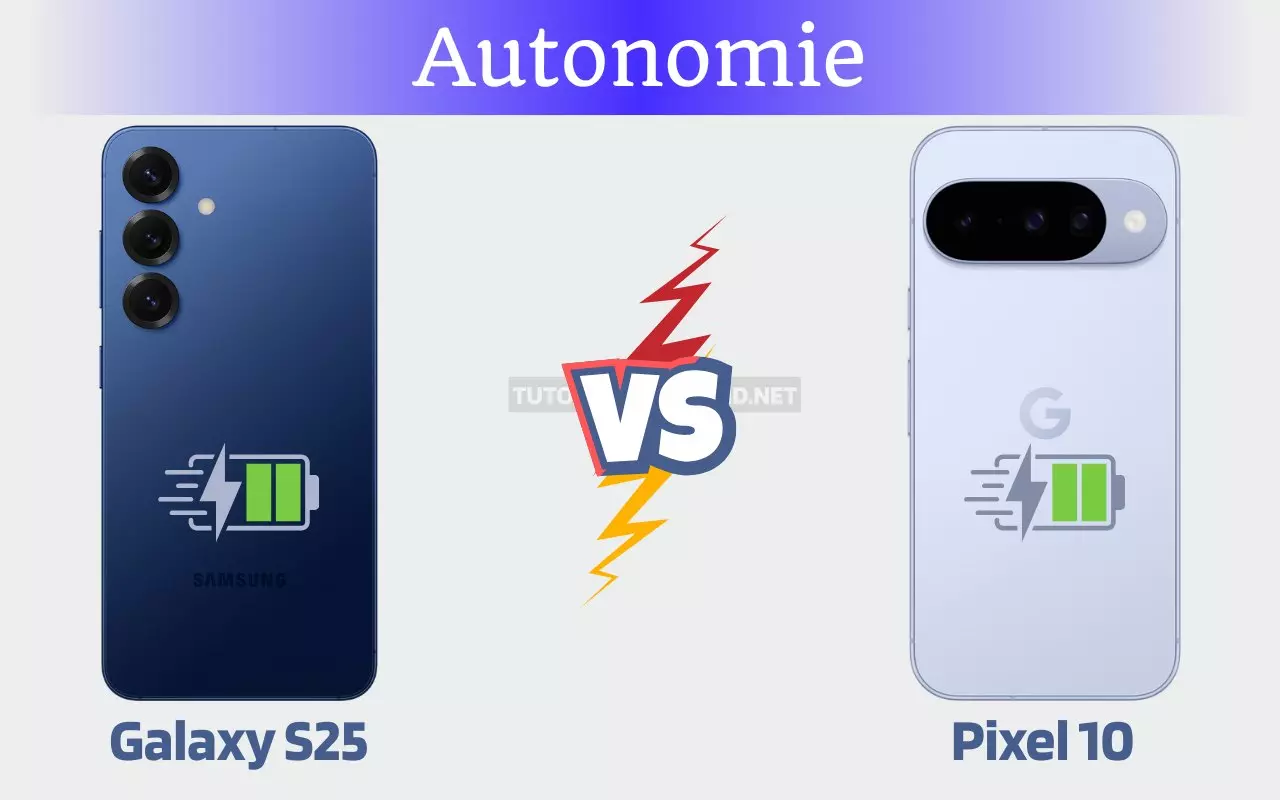 Image montrant la différence d'autonomie entre le Galaxy S25 et le Pixel 10