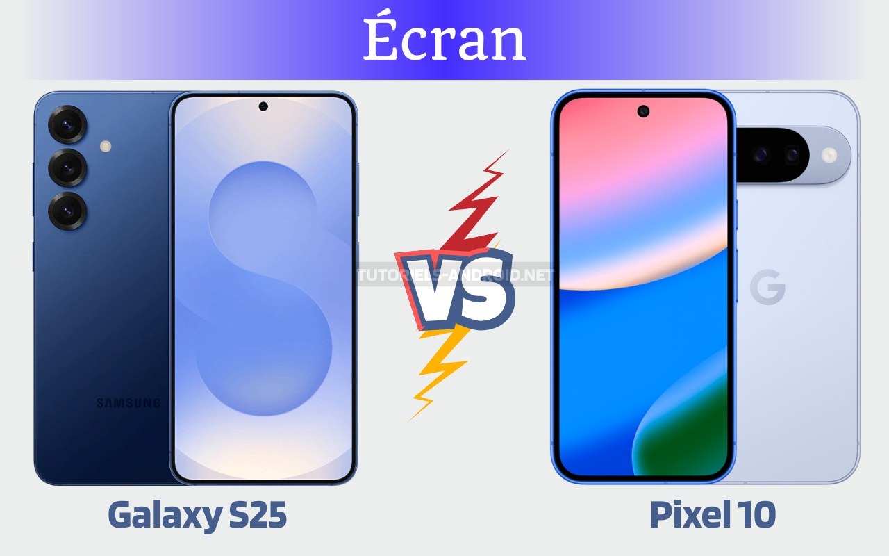 Image montrant une comparaison d'écran du Galaxy S25 vs Pixel 10