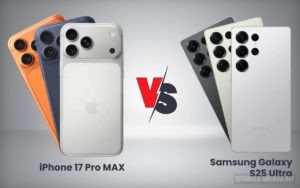 iPhone 17 Pro Max et Galaxy S25 Ultra : quelle différence ? 3 Comparaison iPhone 17 Pro Max vs Samsung Galaxy S25 Ultra, design et coloris des deux smartphones côte à côte