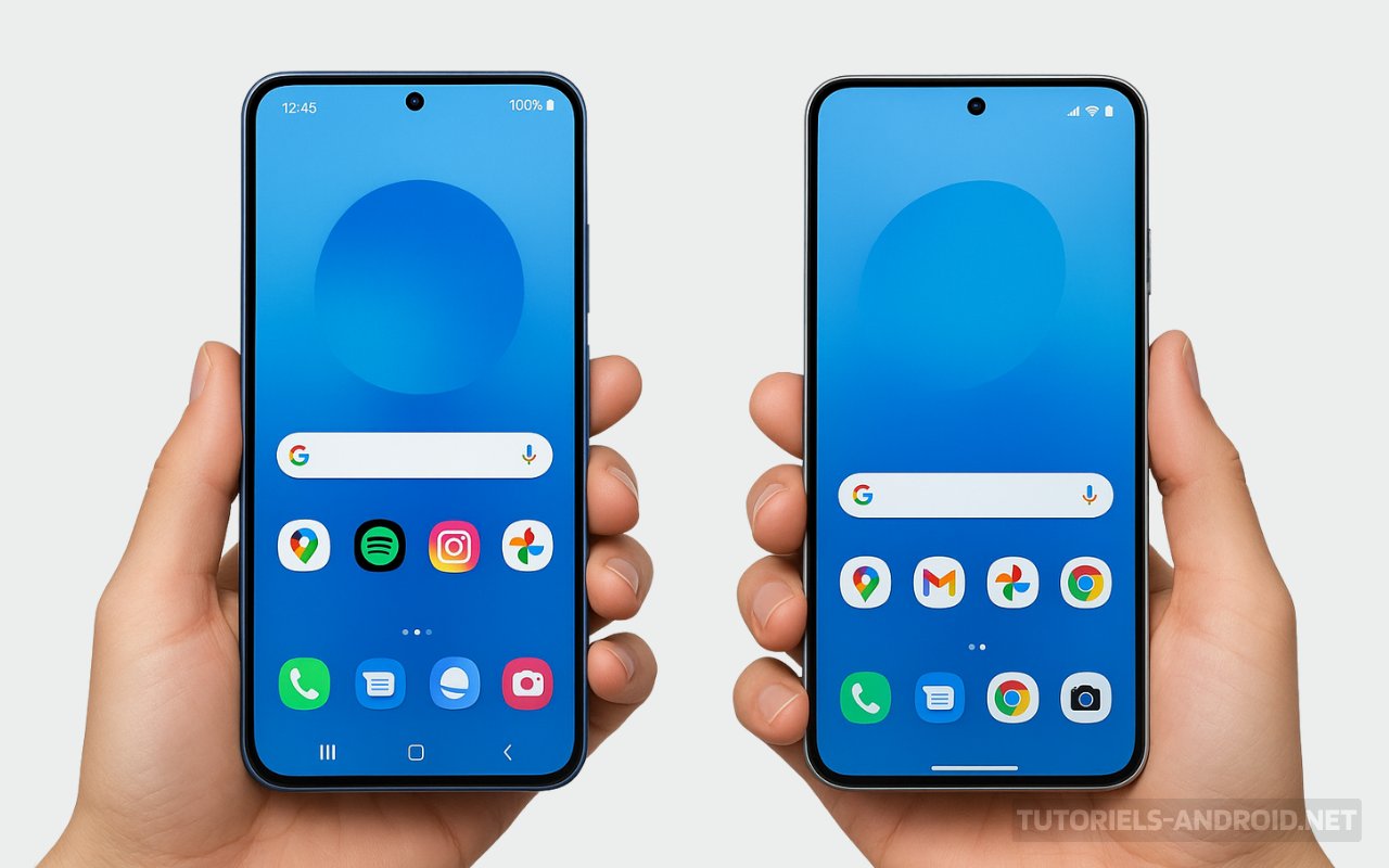 Une image qui montre le design du Galaxy S25 (à gauche) contre le Pixel 10 (à droite)