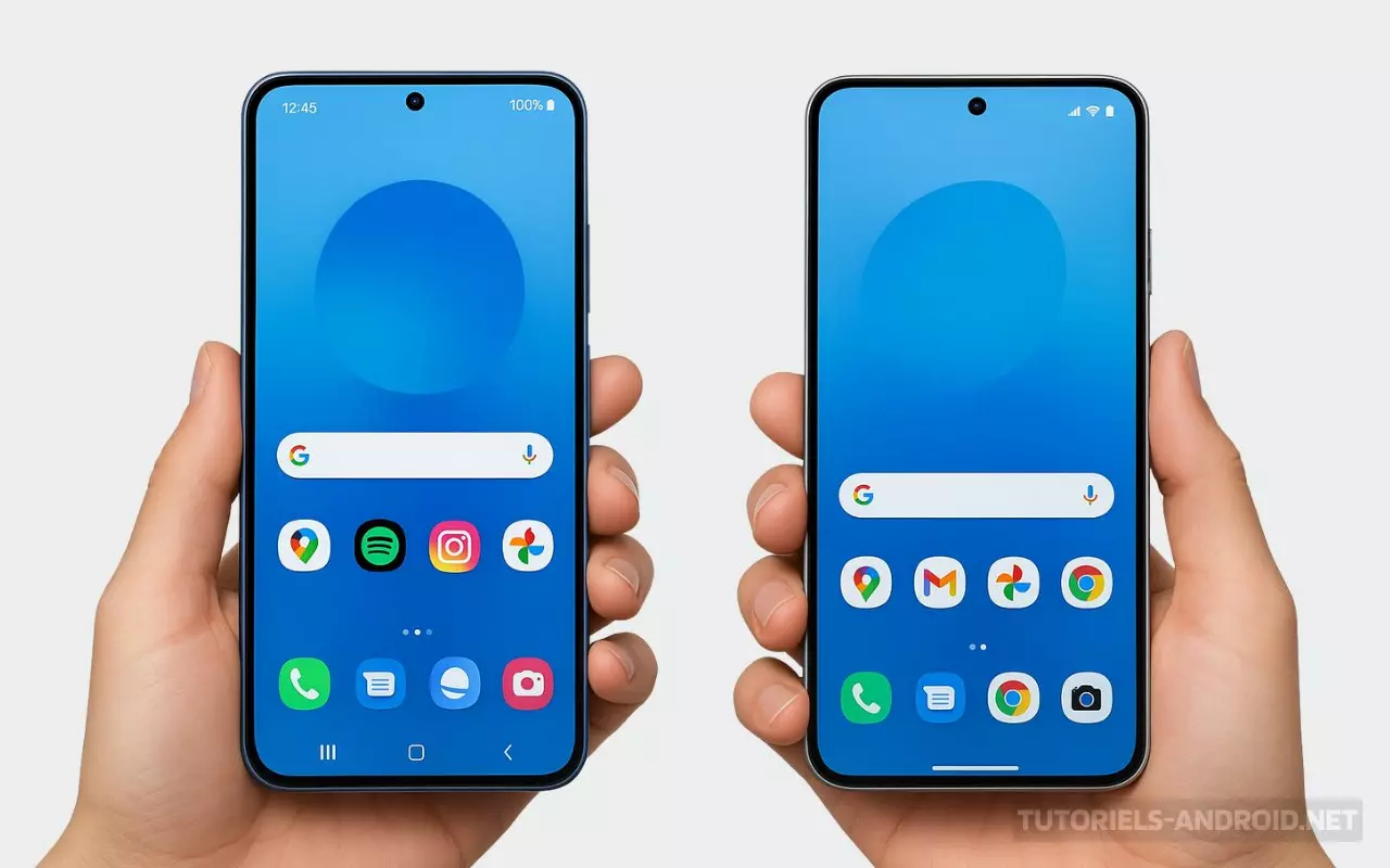 Une image qui montre le design du Galaxy S25 (à gauche) contre le Pixel 10 (à droite)