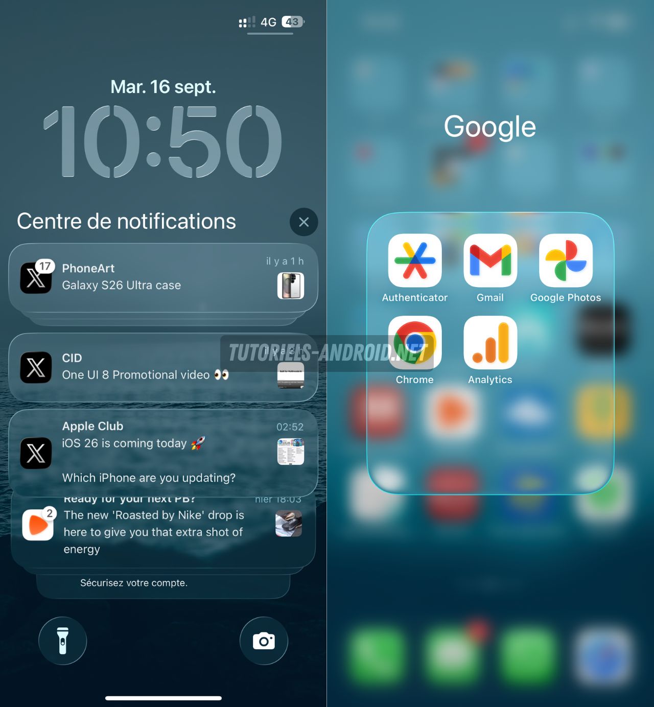 J'ai enfin reçu iOS 26 sur mon iPhone, voici mon test et avis 3 Capture d'écran affichant l'effet Liquid Glass sur iOS 26