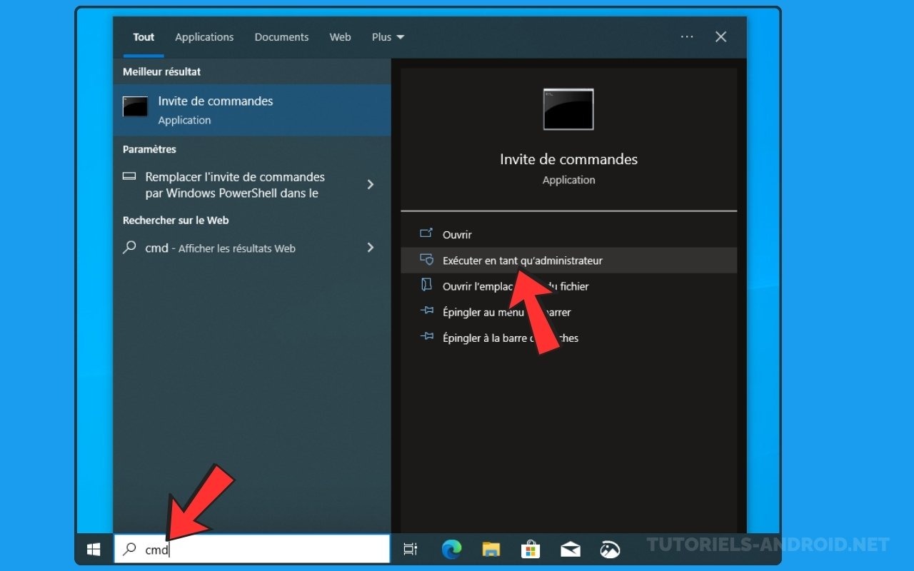 Lancer l'invite de commandes en tant qu'administrateur sur Windows