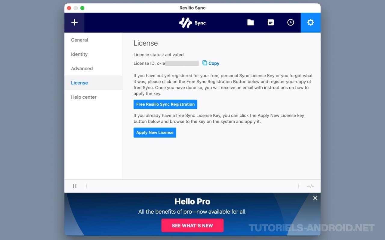 Licence activée pour Resilio Sync