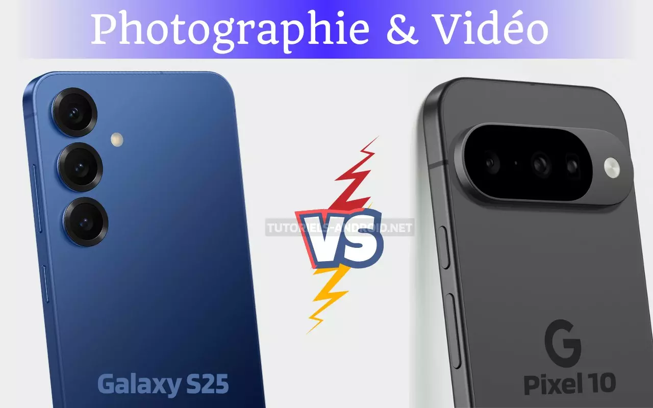 Image comparant les caméras arrière du Galaxy S25 et du Pixel 10