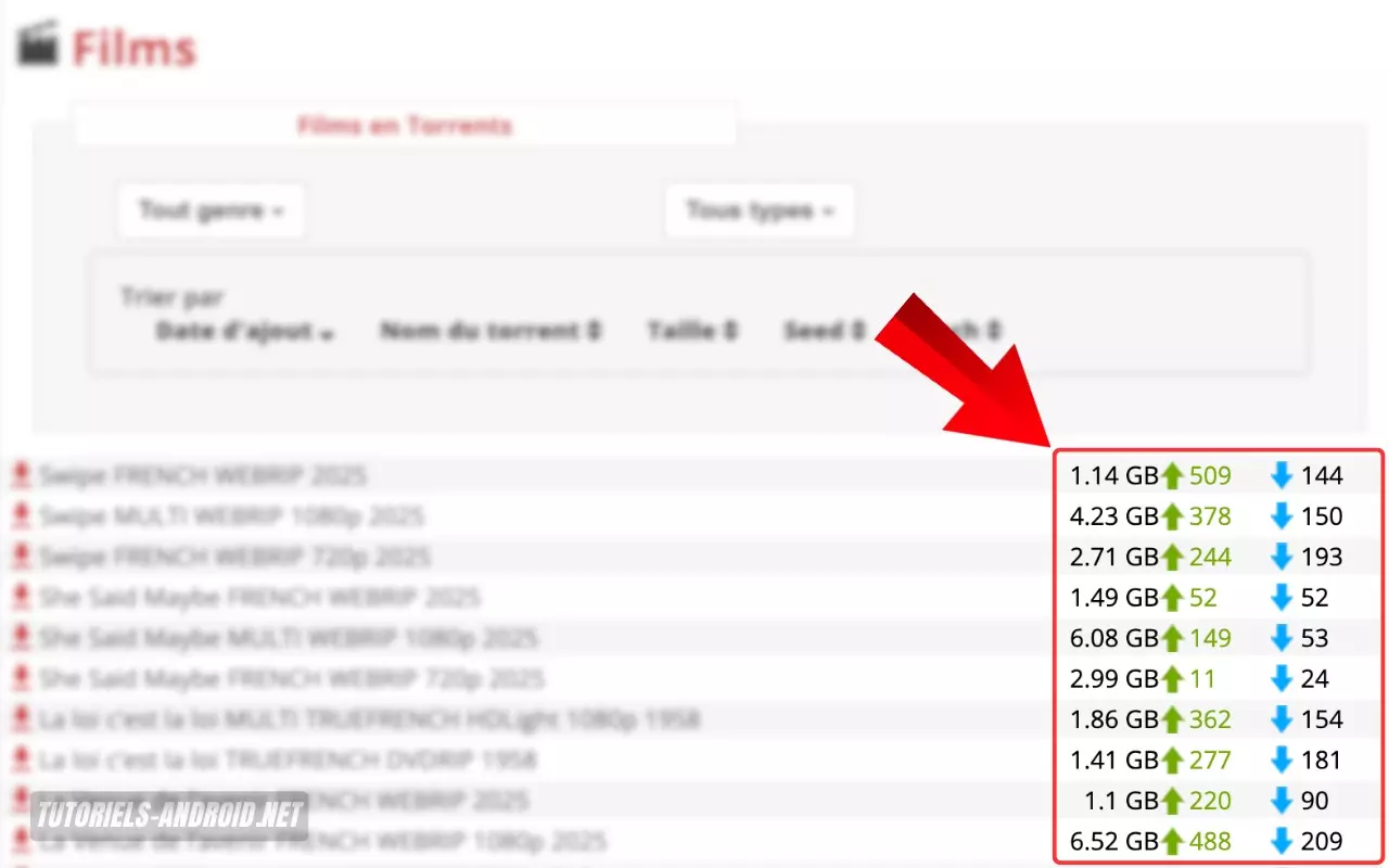 Cpasbien nouvelle adresse 2026, fonctionnement et alternatives 2 Capture d’écran montrant le fonctionnement du site Cpasbien avec les torrents, seeders et leechers