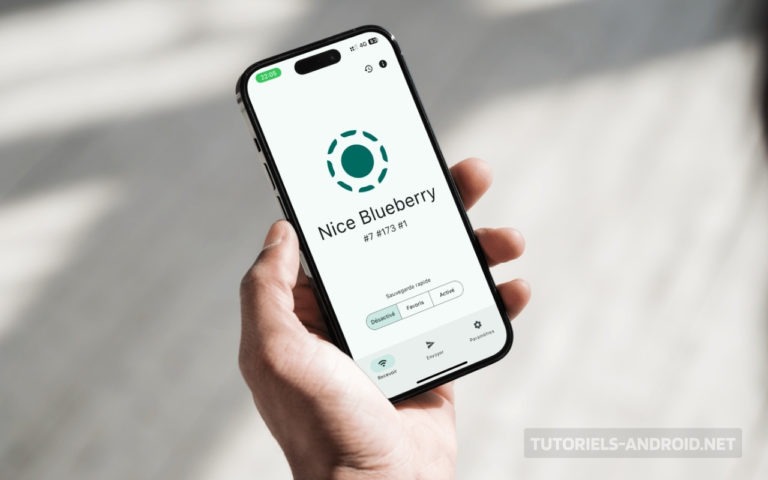 iPhone tenu en main affichant l’interface de l’application LocalSend
