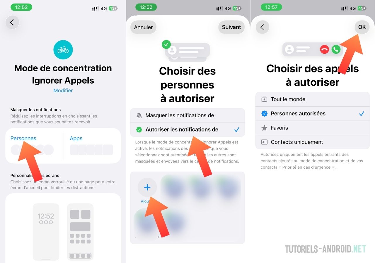 Un numéro vous dérange ? Voici comment l'ignorer sur iOS 26 3 Ajouter des contacts autorisés dans le nouveau mode de concentration (Ignorer Appels) sur iOS 26