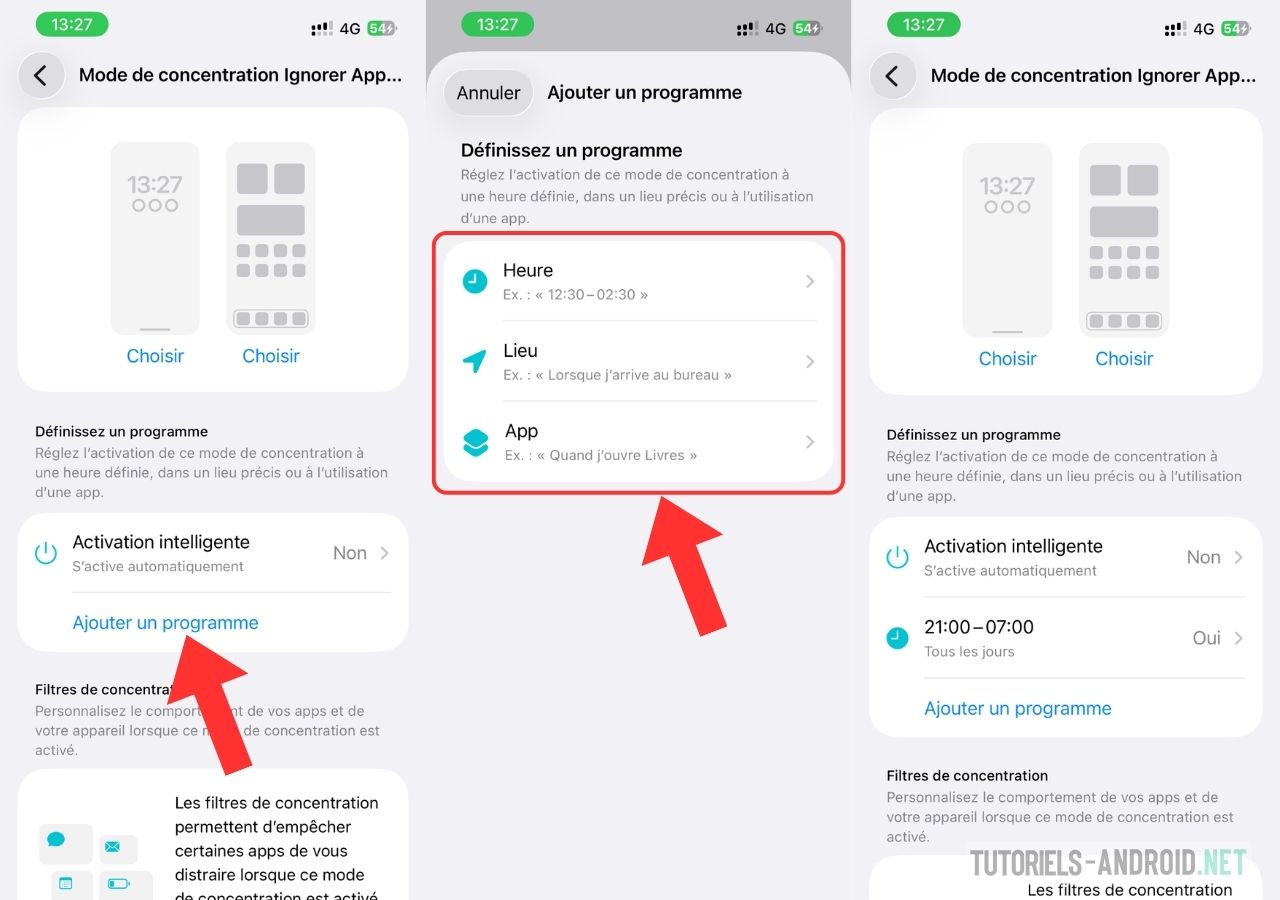 Un numéro vous dérange ? Voici comment l'ignorer sur iOS 26 7 Ajouter un programme pour un mode de concentration sur iOS 26