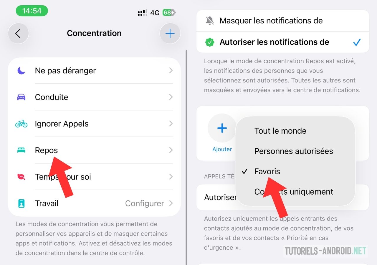 Un numéro vous dérange ? Voici comment l'ignorer sur iOS 26 6 Autoriser les notifications des contacts favoris sur iOS 26 dans le mode de concentration Repos