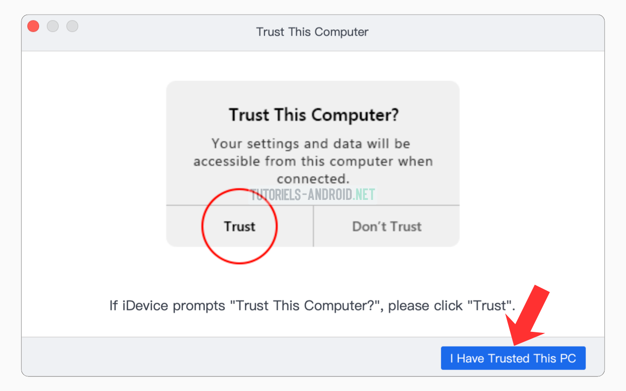Les iPhone 13 à 16 Pro Max peuvent se bloquer sur un écran vert ou blanc 2 Message de sécurité iPhone “Faire confiance à cet ordinateur” affiché dans 3uTools