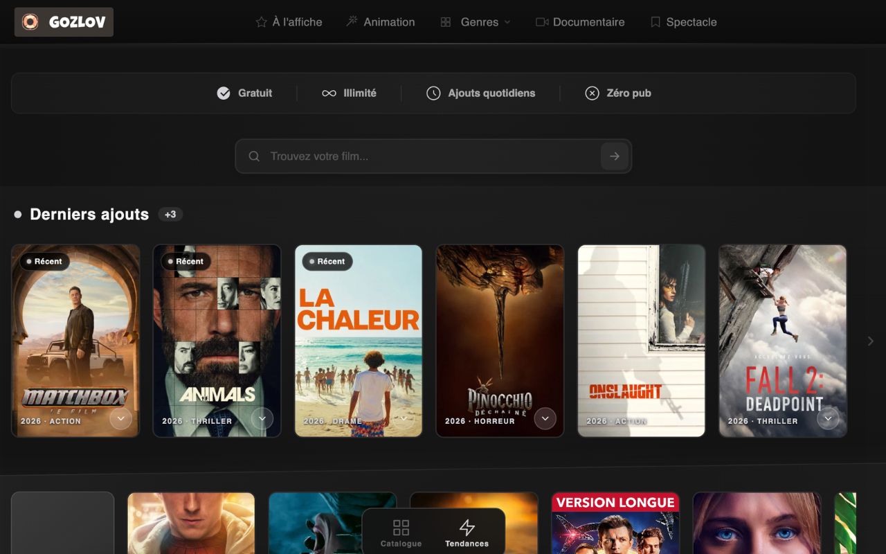 Drabam ne fonctionne plus : que se passe-t-il ? 2 Interface du site streaming Gozlov
