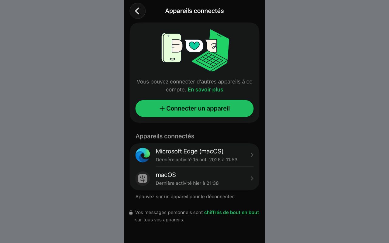 WhatsApp : les appareils connectés