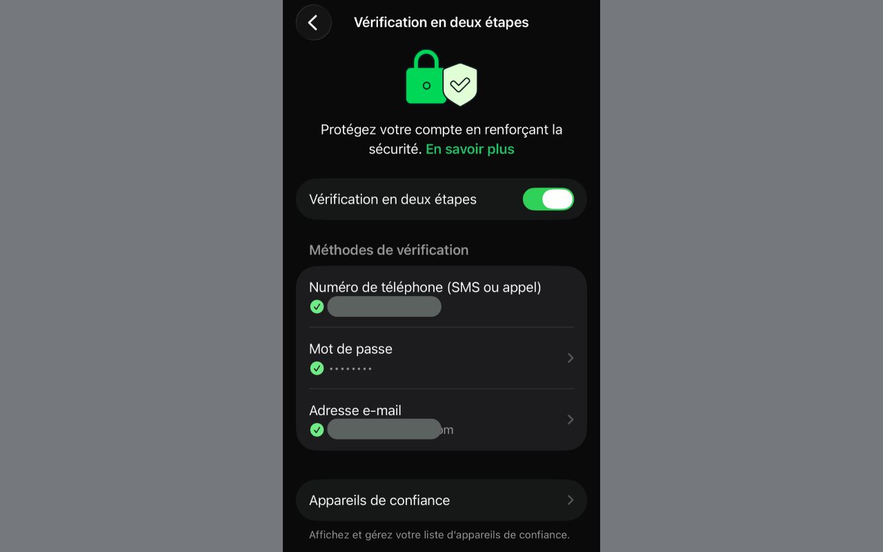 WhatsApp : Activation de la vérification en deux étapes